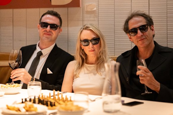 Phoebe Joel, founder of Bad Bishop Chess Club, with Nick Novi (left) and Steve Toltz.
