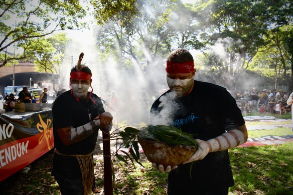 The Sydney rally was preceded by a smoking ceremony in Belmore Park.