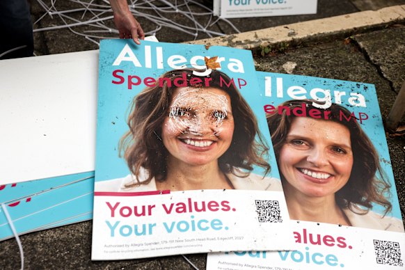 Damaged corflutes which the Allegra Spender campaign says were removed.