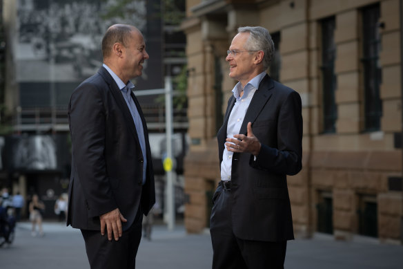 Josh Frydenberg (left) and Rod Sims. 