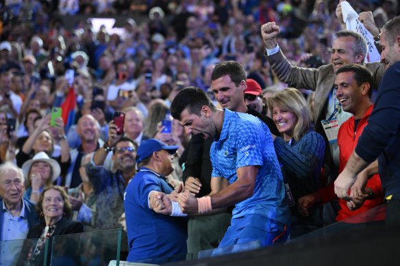 Novak Djokovic celebrates his victory.