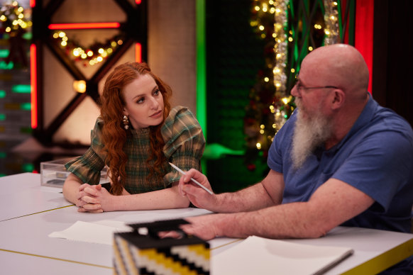 Emma Watkins with her newly-minted bestie, G, in the Lego Masters Bricksmas Special. 