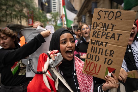 Student protests outside Town Hall in Sydney on Friday.