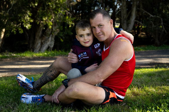 Shannan Ponton with his son, Bronx, in Sydney. 