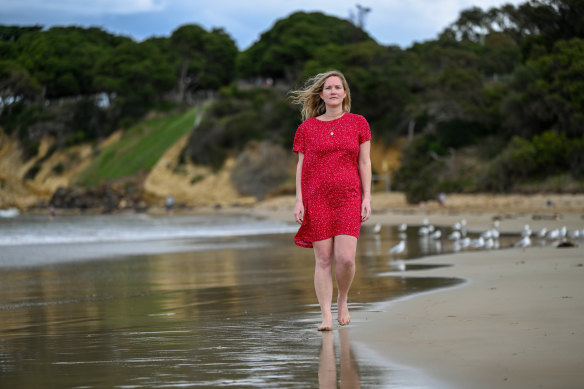 Academic Monique Mann on the beach in Torquay. 