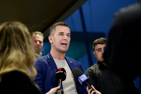 Wayne Carey speaks to the media outside the Wagga Wagga RSL on Thursday evening.