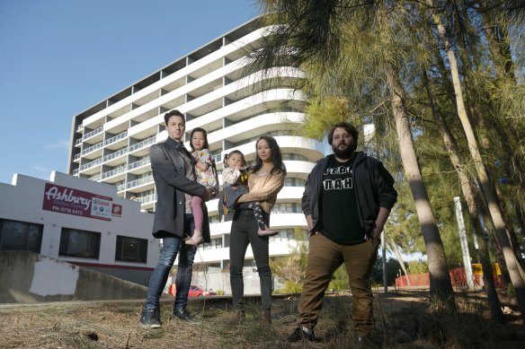 Michael and Jenna Jones and neighbour Patrick Quintal are worried about their Canterbury apartments.