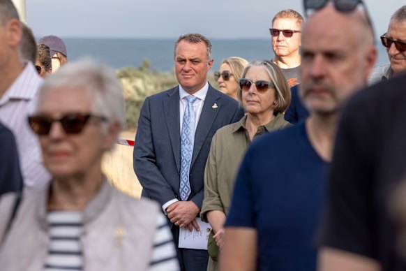 Liberal candidate Tim Wilson was also  at the Elwood Sailing Club ceremony. 