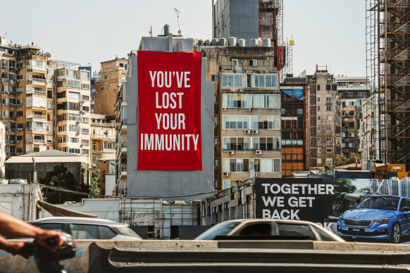 Messages of hope or demands for justice hang from buildings in Beirut.