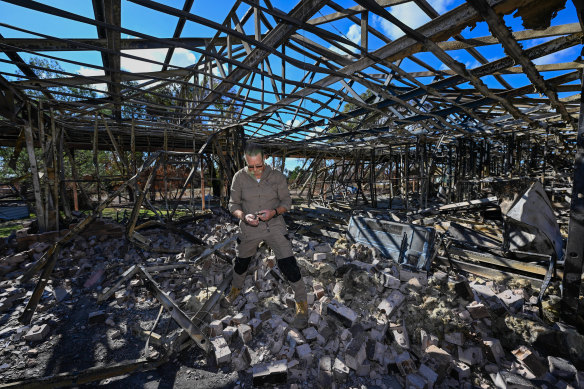 Only the steel frame remains of Anton Henricksen’s seven-bedroom home in Pomonal.