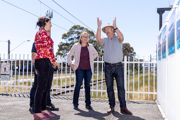 Then-minister Jacinta Allan with Kevin Devlin at a press event in 2021.