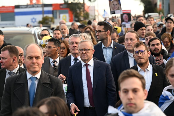 Prime Minister Anthony Albanese in the Walk of Light lantern procession in Moorabbin on Monday night.