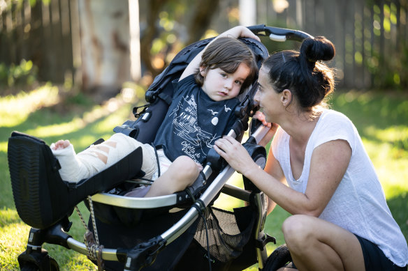 Clara Ferrer-Paxtot and her three-year-old son Biel, who was struck by a fat bike last week.