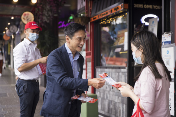 NSW Labor MP Jason Yat-sen Li meeting constituents in Burwood.
