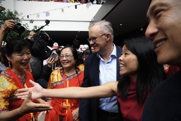 Anthony Albanese and Reid MP Sally Sitou celebrate Lunar new year in Burwood. Chinese Australians make up an increasingly important demographic.