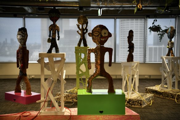 Sydney-based artist Ramesh Mario Nithiyendran’s new work, Polymorphic Figures, at Atlassian’s Sydney headquarters.