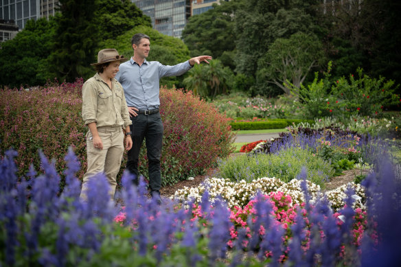 Royal Botanic Garden curator manager Jarryd Kelly (pictured with horticulturalist Grace Hood) said the top plants in the trial garden showed resilience in the face of unseasonable weather patterns.  