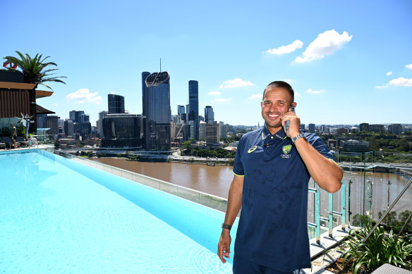 Usman Khawaja poses for a photo in Brisbane on Monday.