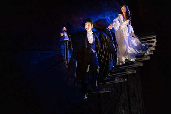 Josh Piterman as The Phantom and Amy Manford as Christine in Cameron Mackintosh’s new production of Phantom Of The Opera, presented by Opera Australia.