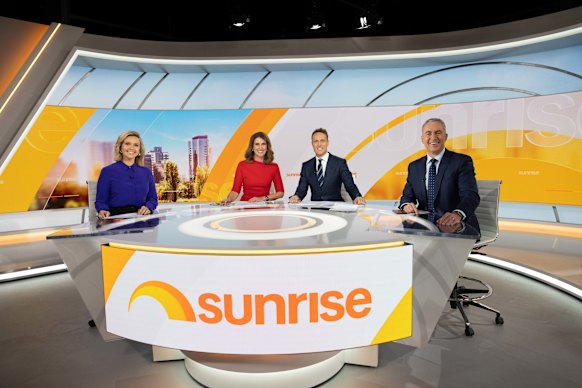 Mark Beretta, pictured here with Sunrise’s Edwina Bartholomew, Natalie Barr, and Matt Shirvington, is leaving the breakfast show after 22 years.