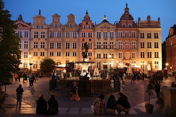 Neptune Fountain along Dlugi Targ in the historic centre of Gdansk.