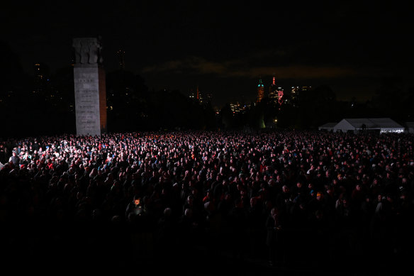 Crowds outside Melbourne’s Shrine.