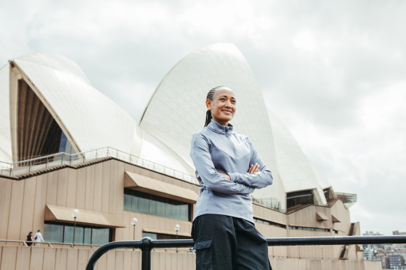 Ethiopian runner Gotytom Gebreslase at the Sydney Opera House, ahead of the Sydney Marathon