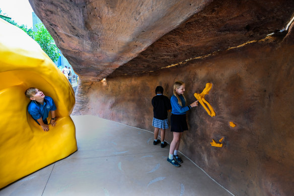 Schoolchildren explore the Gandel Gondwana Garden at Melbourne Museum ahead of its opening on Friday. 