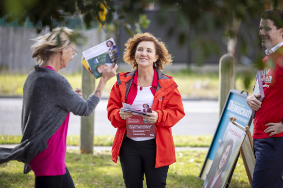 Labor candidate Jodie Belyea at the Lyrebird Community Centre on Friday.