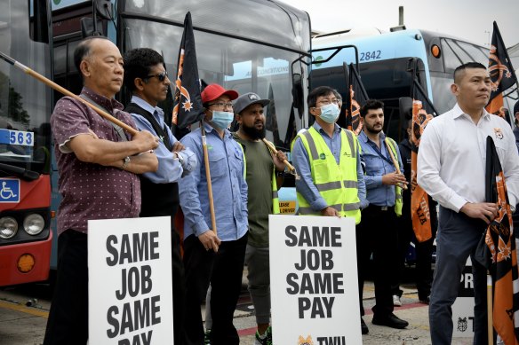 Union member bus drivers stopped work for 24 hours in Sydney’s inner west region on Monday, with a further strike in the south-west planned for Tuesday. 