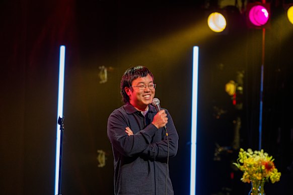 Aaron Chen performing in his new Netflix stand-up special, Funny Garden.