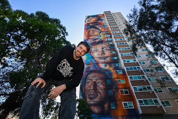 Shaun Hossack, founder of Juddy Roller, an award-winning street art network at Adnate Mural Collingwood.