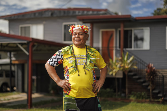 Keleta Avene outside his home in Brisbane. 