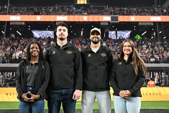 MarCaya Bailous, Kris Leach, Michael Woolridge and Megan Pakulis, the NRL combine winners.