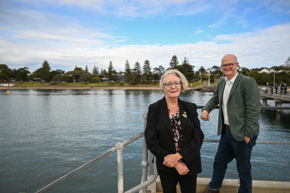 Bass Coast Shire mayor Clare Le Serve and chief executive Greg Box at the pier in Cowes. 