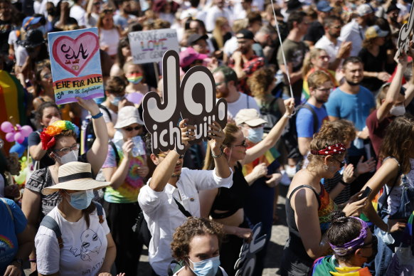 Zurich’s pride parade on Saturday, September 2, 2021 was focussed on the referendum. 