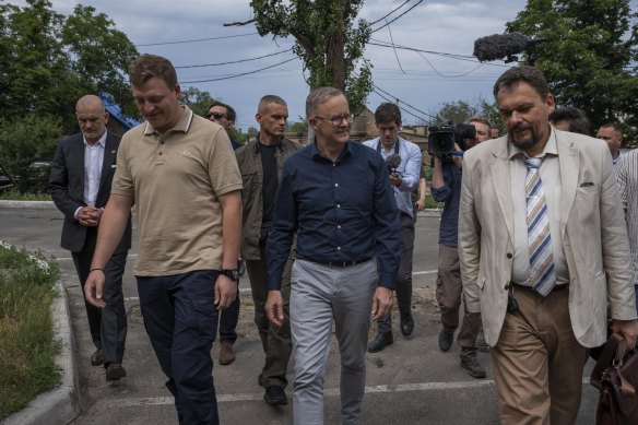 Anthony Albanese visits the city of Irpin on the outskirts of Kyiv.
