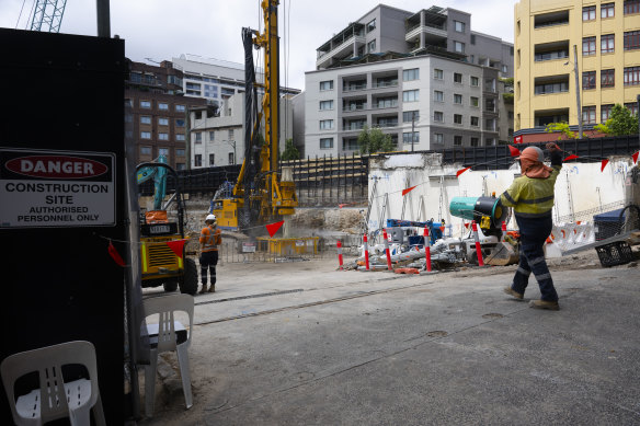 The Metro station under construction this month in Pyrmont. Metro West is not due to open until 2030 at present.