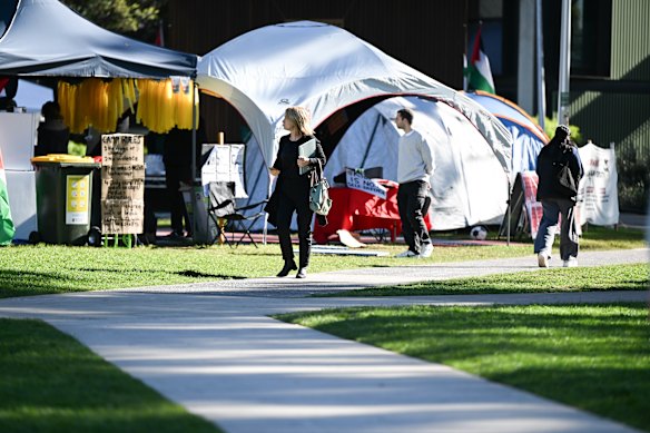 Pro-Palestinian protesters at Monash University in 2024.