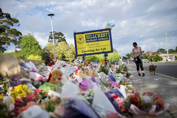 Locals remember the five children who lost their lives in an accident at Hillcrest Primary School with flowers and toys on Saturday morning.