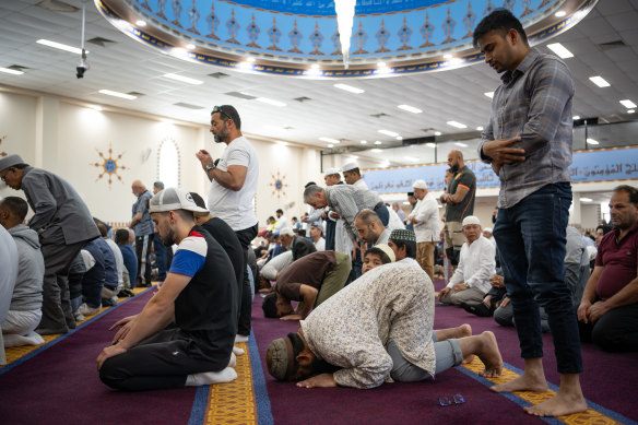 Muslims gathered for Friday prayers in Sydney’s Lakemba Mosque. 