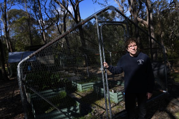 Anja Minney at home in her Springwood garden after knee replacement surgery.