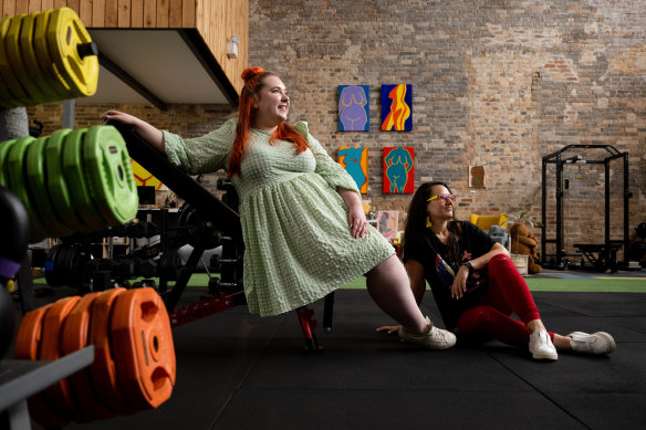 Anna Hearn (left) with client Maggie in her body-inclusive gym, Haven Wellness.