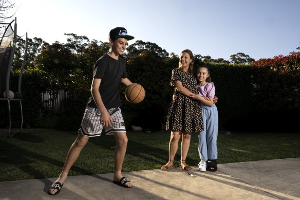 Christine Oliveri, here with children Valentino and Ellaria, moved to Harrington Park in Sydney’s south-west a decade ago.