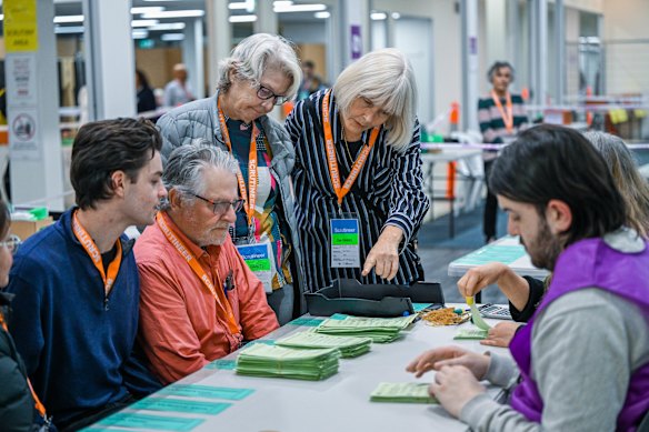 Votes are checked in the Goldstein recount this week. 