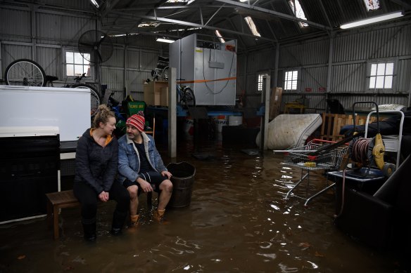 Camden residents Les Hallack and Haley Lines, who in six months have endured four flooding incidents, this particular episode being the worst.