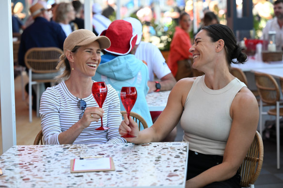 Matildas players Elise Kellond-Knight (left) and Emily Gielnik at the Australian Open.