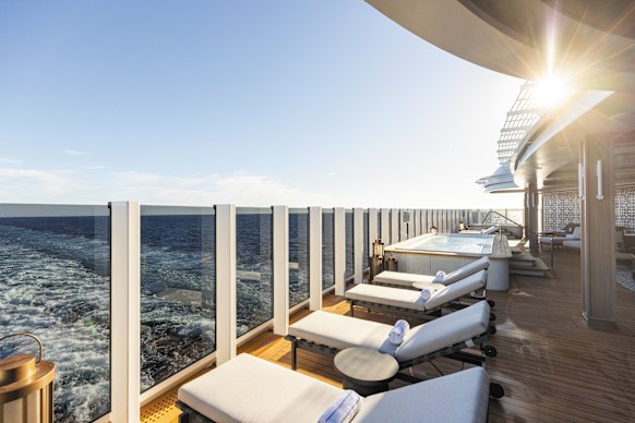 There’s a spa deck but no waterslides on a ship that caters to adults first and foremost.
