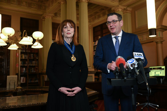 Governor Margaret Gardner and Premier Daniel Andrews after her inauguration on Wednesday.