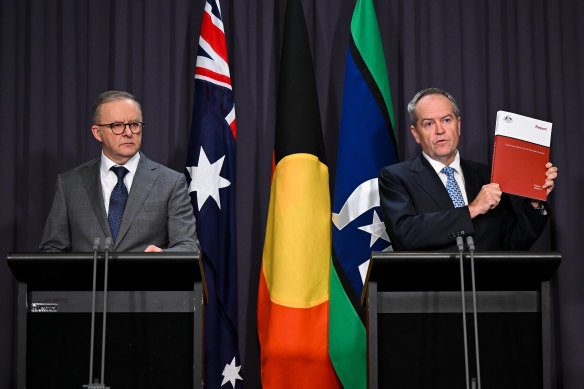 Prime Minister Anthony Albanese and Government Services Minister Bill Shorten on Friday.